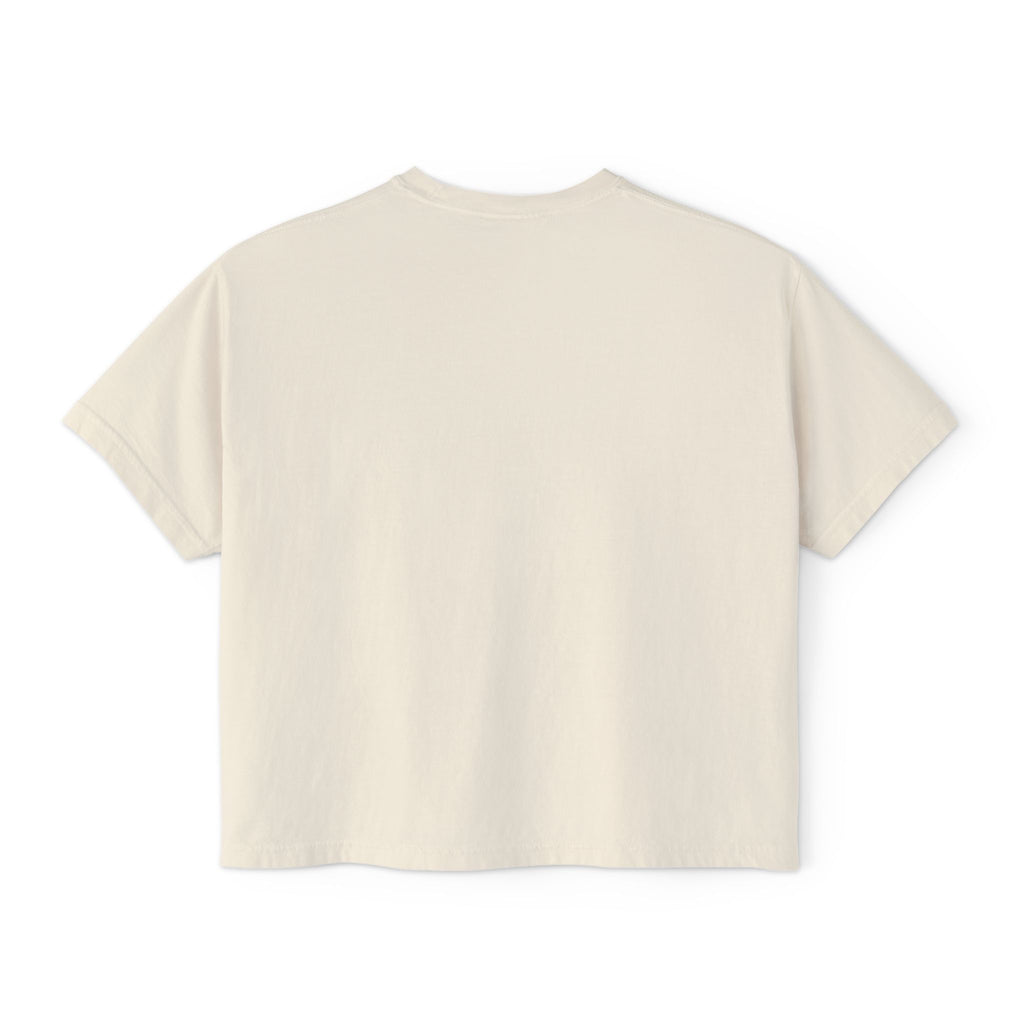 Women’s Boxy Tee — “More Coffee Less Hustle” Minimal Graphic Crop Shirt