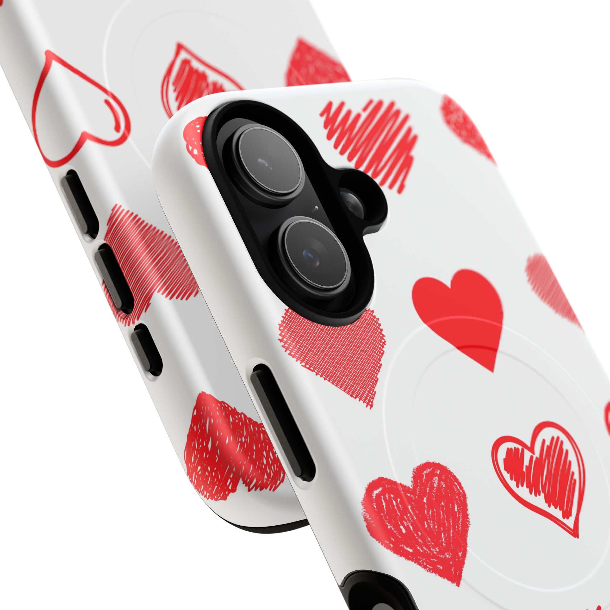 Heart Pattern Tough Magnetic Phone Case — Red Scribble Hearts, Protective Magnetic Snap-On