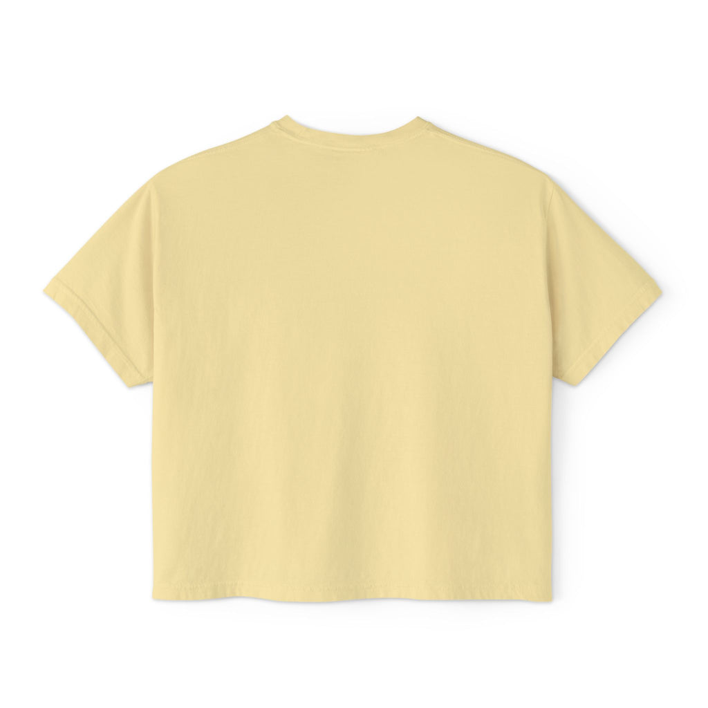 Women’s Boxy Tee — “More Coffee Less Hustle” Minimal Graphic Crop Shirt