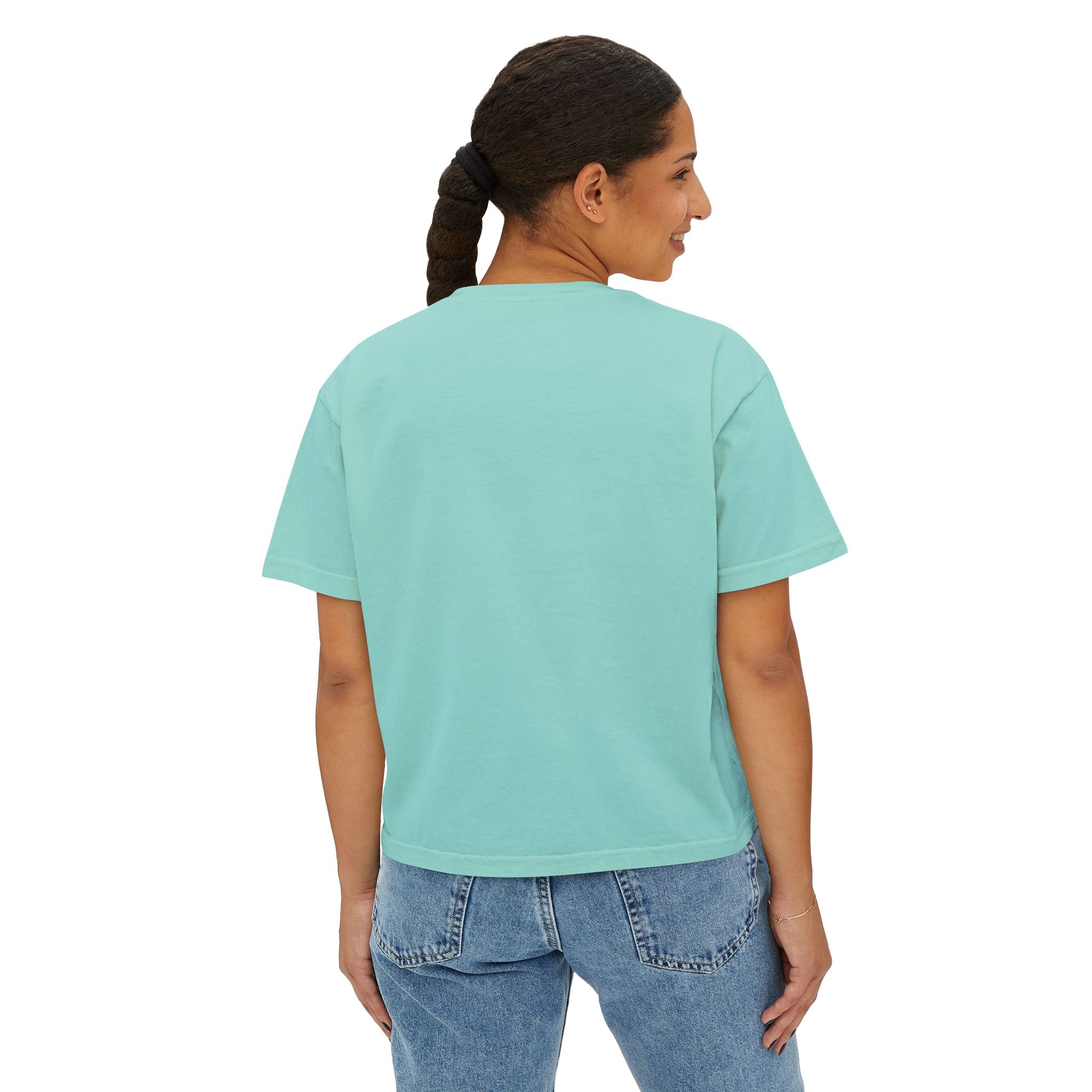 Women’s Boxy Tee — “More Coffee Less Hustle” Minimal Graphic Crop Shirt